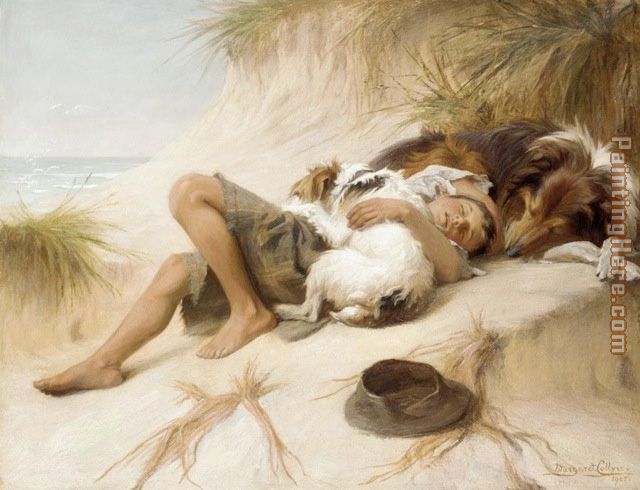 Margaret Collyer Young Boy Asleep with Dogs painting - Unknown Artist Margaret Collyer Young Boy Asleep with Dogs art painting